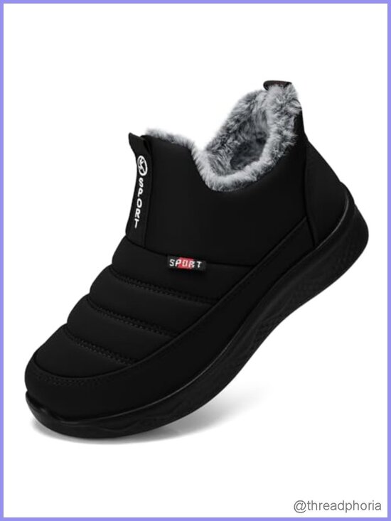 Shoes - Women Slip On Fur Lined Insulated Ankle Snow Boots Water Resistant